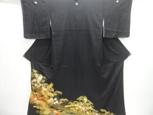 未使用品　金彩　郡鶴に扇模様留袖（比翼付き）
